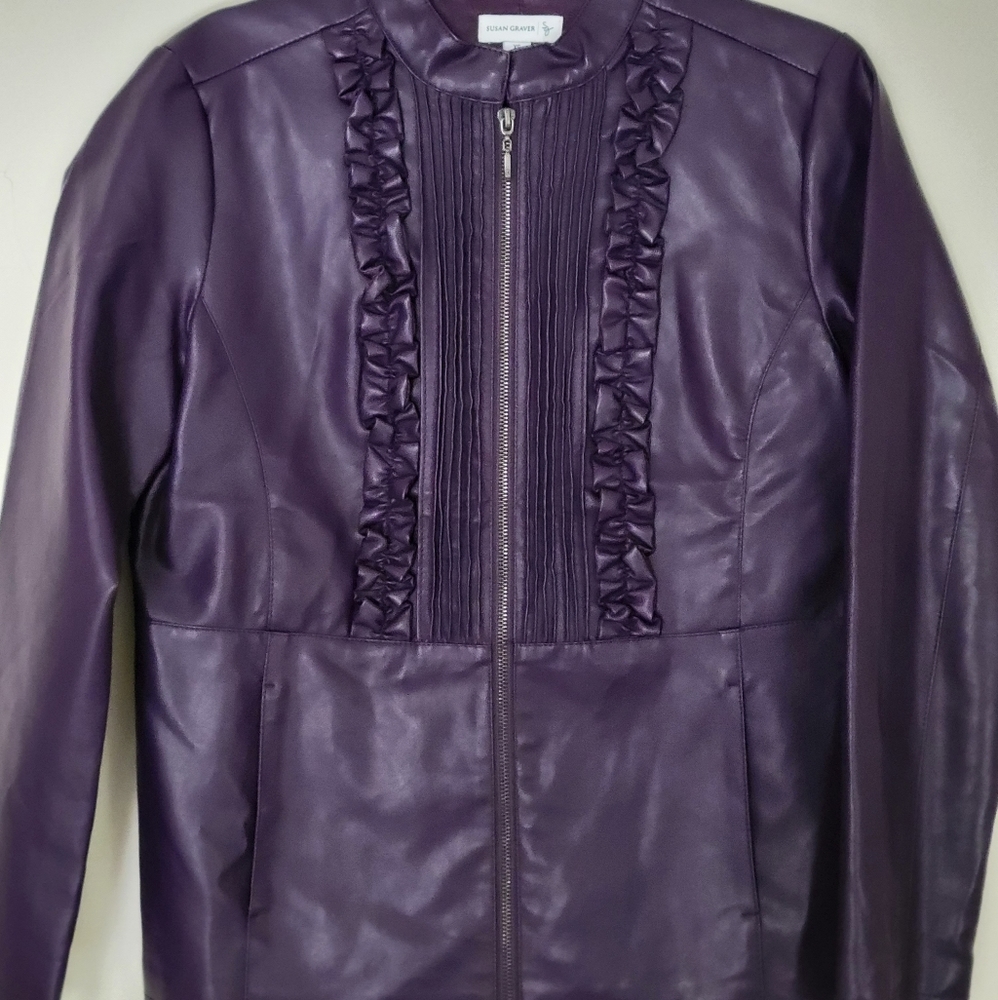 Susan Graver dark plum faux leather jacket